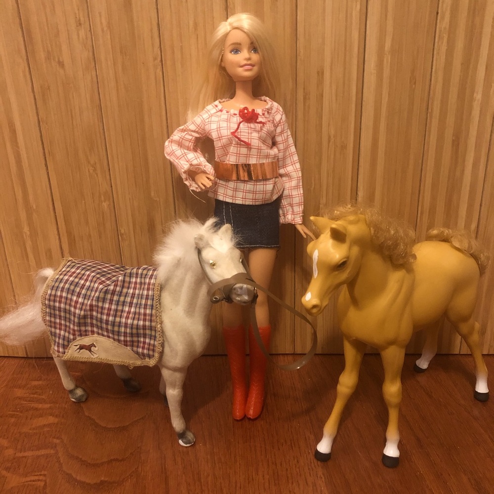Vintage Barbie Farmer Set With Horses